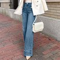 thumbnail image 4 of Weiqiqre Jeans for Womens Fall Fashion 2024 Mid Waisted Ripped Stretch Button Straight Full Length Pants On Sale, 4 of 8