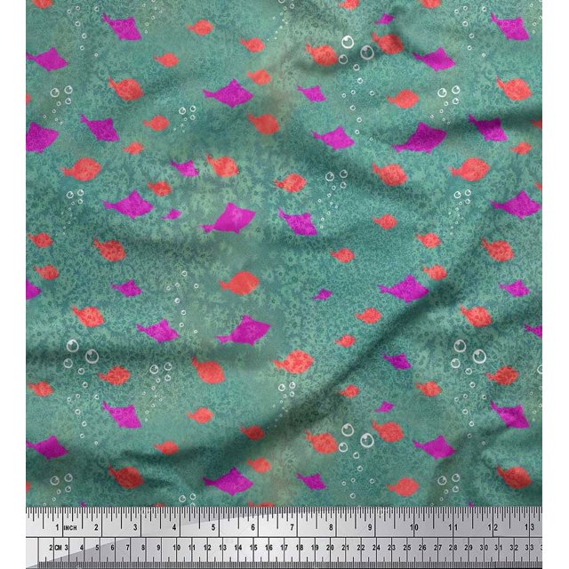 Soimoi Moss Georgette Fabric Bubbles & Fish Ocean Decor Fabric Printed Yard 42 Inch Wide