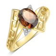 thumbnail image 3 of RYLOS Rings for Women 14K Yellow Gold Greek Key Designer Ring 9X7MM Gemstone & Diamond Ring June Smoky Quartz Jewelry  Size 9, 3 of 7