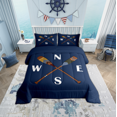 thumbnail image 2 of Erosebridal Retro Paddle Compass Comforter Sets King Size, Rustic Lake House Countryside Comforters & Duvets, REversible 3 Pieces, Microfiber, 2 of 7