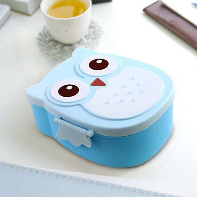 Oleegame 1PC Produce Storage Plastic Cartoon Cute Owl Box Children Sealed Microwave PP Lunch Box Blue