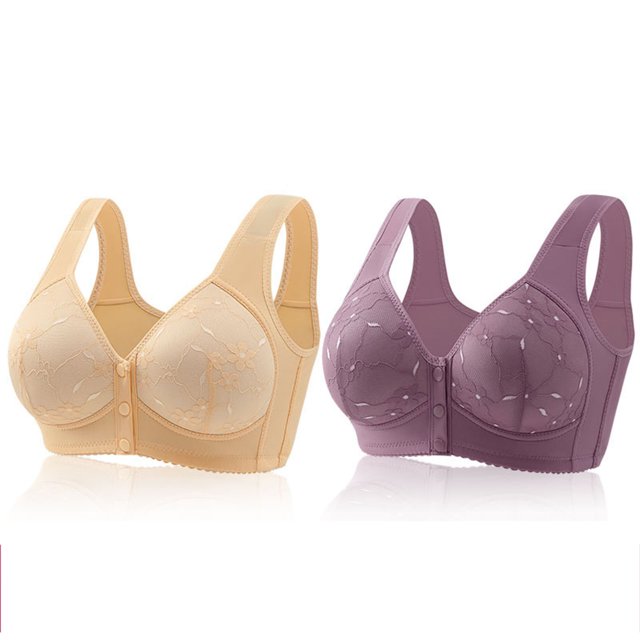 Yuyuzo Front Closure Bras for Women Plus Size 2 Pack Full Support Wireless Comfortable Everyday Bra