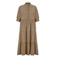 thumbnail image 4 of AherBiu Plus Size Maxi Dresses for Women Button up High Neck 1/2 Sleeve Ruched Ruffle Flowy Long Summer Dress, 4 of 6
