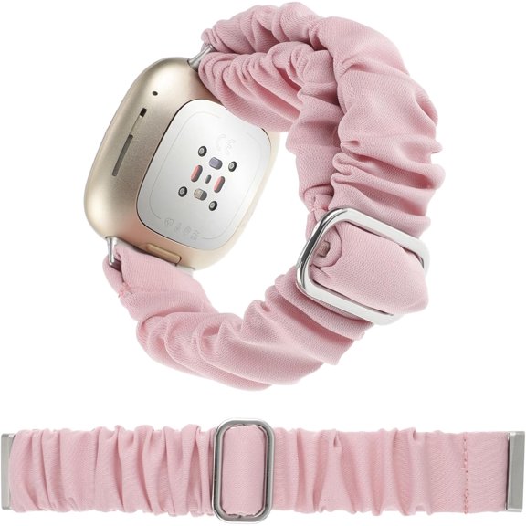 REQO Adjustable Scrunchies Bands Compatible with Fitbit Versa 3/Versa 4/Sense/Sense 2 Bands for Women,Stretchy Wristband Comfy Elastic Scrunchy Smart Watch Band Soft Cloth Fabric Strap