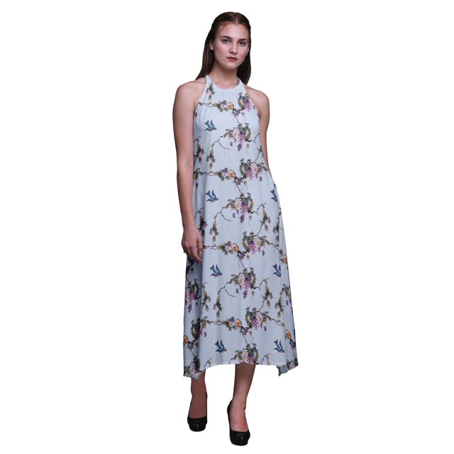 Bimba Robe de Plage d'Été pour Femmes, Dos Nu, Col Licou, Soirée, Petite