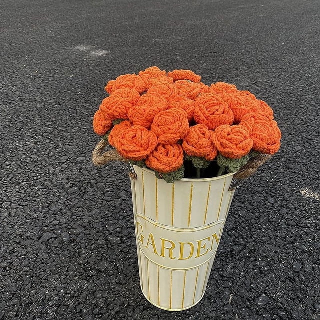 Roses Tricotées à la Main Simulation de Rose Bouquet Floral Décoration Cadeau