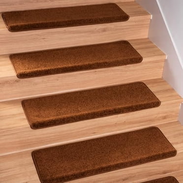 Bullnose Carpet Stair Treads for Wooden Steps Indoor, Set of 7, 30" x 9.25" x 1.57" Carpet Runner for Carpeted Stairs Non Slip Staircase Step Treads Stair Mats Carpet Treads, Brown Brown Brown Brown