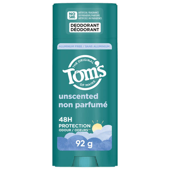 Tom’s of Maine Unscented Natural Deodorant for Men and Women, Aluminum Free, 92 g
