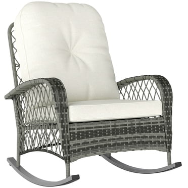Outsunny Chaise Berçante en Rotin avec Coussin Doux pour Jardin, Kaki