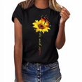 thumbnail image 1 of Blouse Été Manches Courtes T-shirt Tournesol Col Rond Imprimé Col Rond T-shirt Imprimé Été Short Top, Noir, L, 1 of 5
