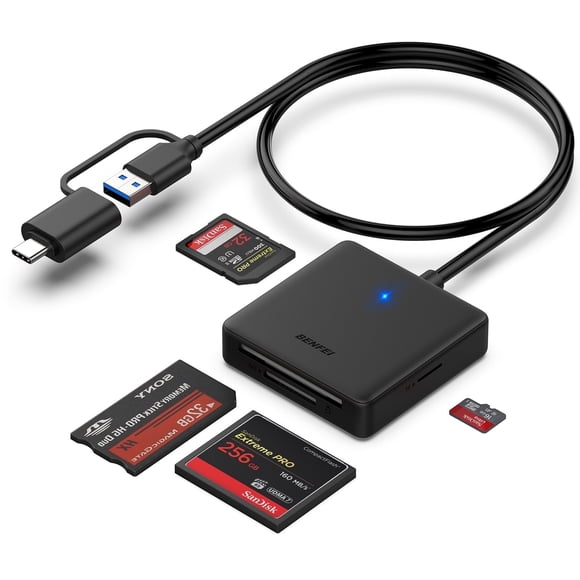 Memory Card Reader,BENFEI 4in1 USB USB-C to SD Micro SD MS CF Card Reader Adapter Compatible with iPhone 15 Pro/Max, MacBook Pro/Air 2023, iPad Pro, iMac, S23, XPS 17, Surface Book 3 and More