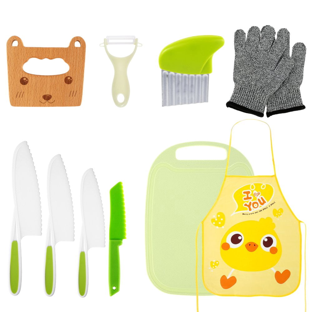 AMERTEER 13PCS Colorful Knife Kit Kitchen Safety Knife Set for Kids Kids Kitchen Cutter Set Wooden Toddler Safety Cutters Reusable Plastic Cutters Set Kids Kitchen Knife Plastic Safe Kniv