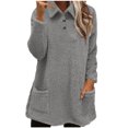 thumbnail image 1 of bbymog Mode Blouse Décontractée à Manches Longues à Col Rabattu pour Femmes Chandail Ample pour Dames Hauts Blouse Gris m, 1 of 6