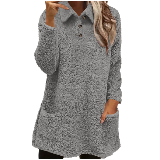 bbymog Mode Blouse Décontractée à Manches Longues à Col Rabattu pour Femmes Chandail Ample pour Dames Hauts Blouse Gris m