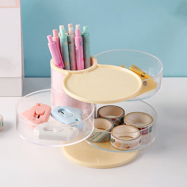 Wzzjkit 3 Compartments Powder Puff Storage Box Rotating Dusts Proof Dressing Table Desktop Lipstick and Makeup Brush Storage Tube Storage Rack