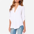 thumbnail image 1 of Blouse en Chiffon Unie à Col en V pour Femmes, Mode Aguichant, Manches Longues, 1 of 1