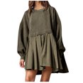 thumbnail image 2 of EQWLJWE Robe Chandail Surdimensionnée pour Femmes à Empiècements, Col Rond, Manches Longues, Haut à Enfiler Fluide Plissé, Mini-Robe Chandail, Robes Noires pour Femmes, 2 of 8
