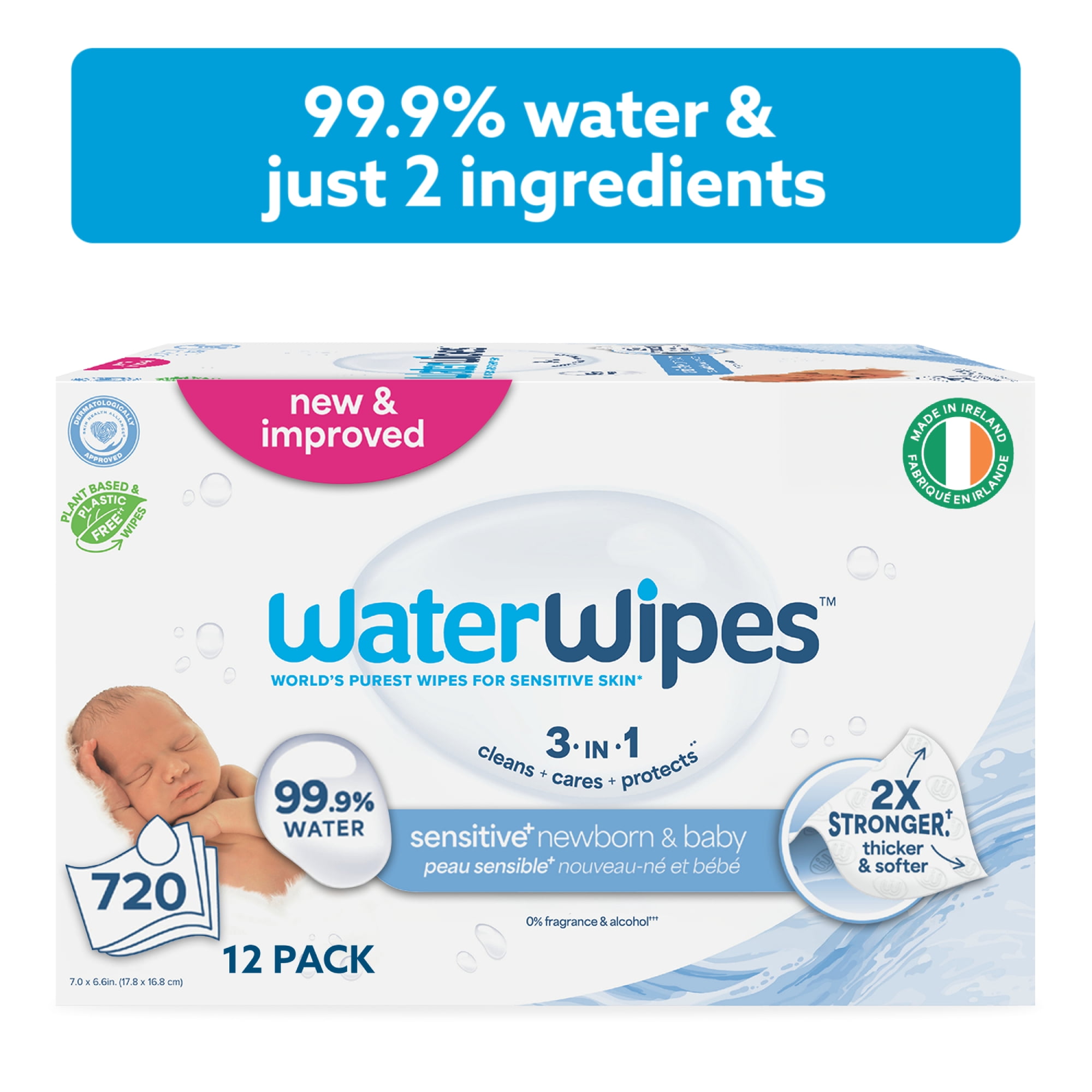 WaterWipes Sensitive+ Newborn & Baby Wipes, 99.9% Water, Unscented & Hypoallergenic
