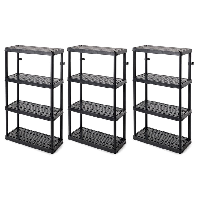 Gracious Living Étagère de Rangement à 4 Tablettes, Hauteur Fixe, Usage Moyen, Noir (Lot de 3)