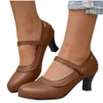 thumbnail image 4 of LOVZFMLL Chaussures pour Femmes Talons Blocs Épais Chaussures Mary Jane Vintage Bout Rond Bride à la Cheville Bureau Mariage Chaussures de Robe Brun 6, 4 of 8