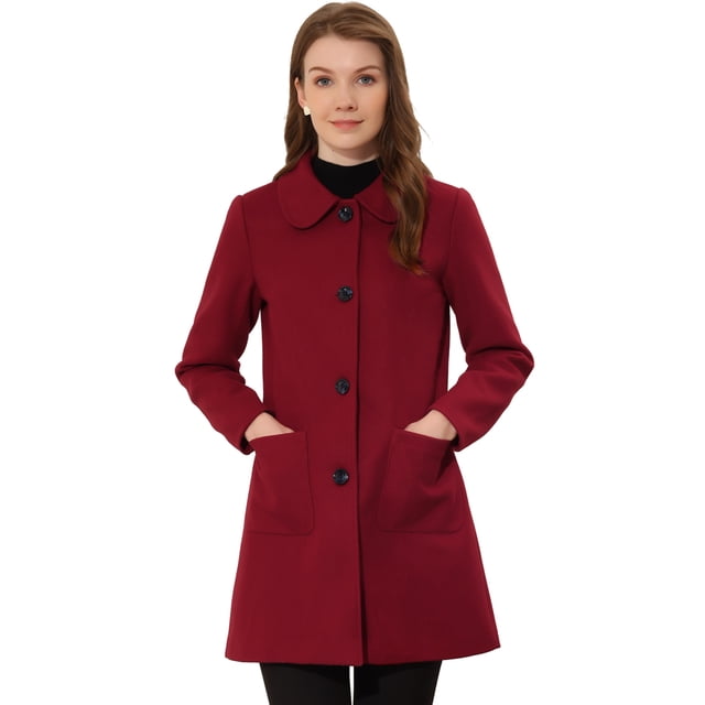 INSPIRE CHIC Manteau Trench d'Hiver pour Femme à Col Rabattu, Simple Boutonnage, Rouge Foncé, TP
