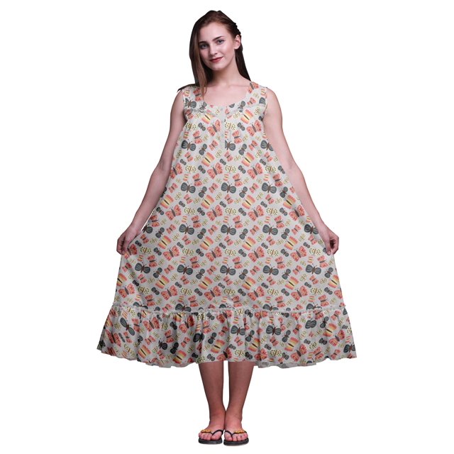 Bimba Gris Pâle8 Insecte Insecte Imprimé Coton Chemises de Nuit pour Femmes Robe Sans Manches Vêtement de Nuit Robe Maxi XX-Grand
