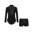 thumbnail image 1 of Xnihocha Justaucorps de Gymnastique pour Garçons, Tenues de Danse, Strass, Manches Longues, Haut à Bretelles Croisées à l'Avant avec Short, Noir 16, 1 of 7
