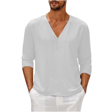 Japceit Long Sleeve T-Shirts for Men Mens V Neck T-Shirts Mens Casual Fall Long Sleeve Solid Blouse V Neck Tops T-Shirt Xxl Tshirts Shirts for Men