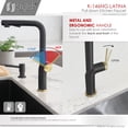 thumbnail image 3 of Stylish 13" Ht Single Handle Matte Black & Gold Pull Down Kitchen Faucet K-146NG, 3 of 14
