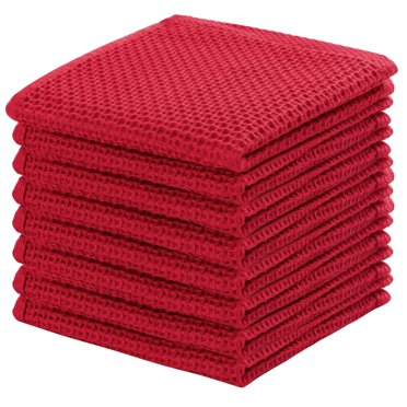 joybest Cotton Kitchen Dish Cloths, 8-Pack Waffle Weave Ultra Soft Absorbent Dish Towels Washcloths Quick Drying Dish Rags, 12x12 Inches, Red