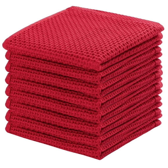 joybest Cotton Kitchen Dish Cloths, 8-Pack Waffle Weave Ultra Soft Absorbent Dish Towels Washcloths Quick Drying Dish Rags, 12x12 Inches, Red