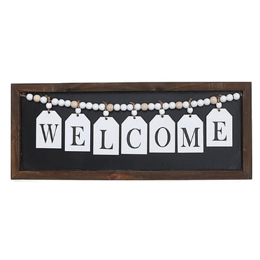 IH Casa Decor Framed Wood Hanging Beaded Welcome Sign