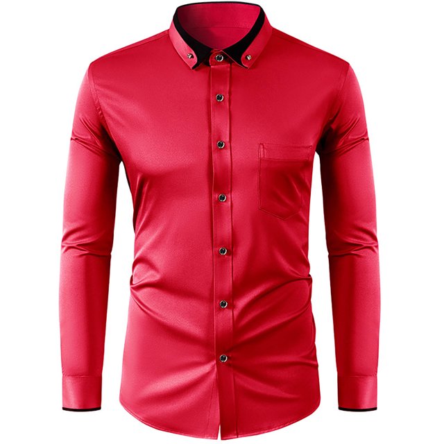 RXIRUCGD Chemise Décontractée pour Homme à Manches Longues avec Boutons, Poche et Col Rabattable, Rouge, Taille : 2TG