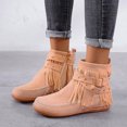 thumbnail image 1 of LSLJS Bottes à Franges pour Femmes à Bout Rond avec Fermeture Éclair Latérale, Couleur Unie, Talon Plat, Tige Basse, Bottines à Franges pour Femmes, Bottes pour Femmes, 1 of 9