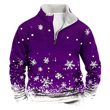 vdgthytj Chandail de Noël pour Hommes Drôle à Flocon de Neige Imprimé Chandails à Manches Longues avec Poche Chandail à Demi-Glissière