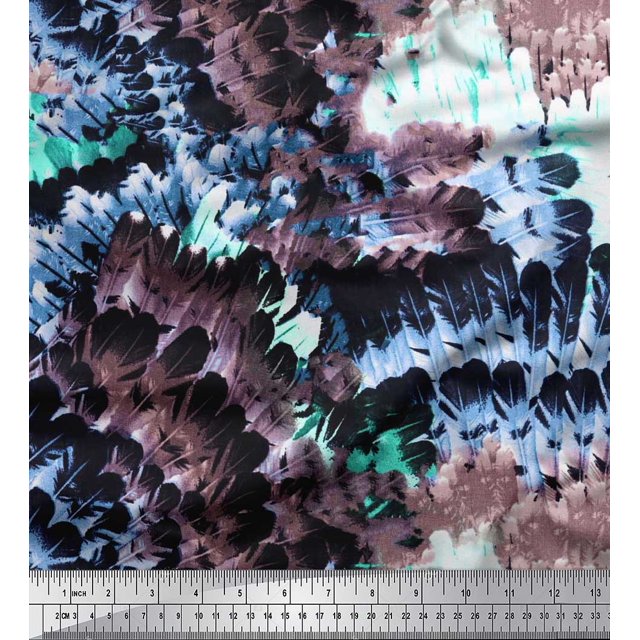 Soimoi Crepe Silk Fabric Feather Texture Fabric Prints by Yard 42 Inch Wide