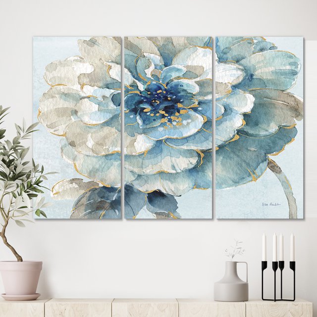 Designart - Fleur Aquarelle Indigold II - Uvre sur Toile de Ferme
