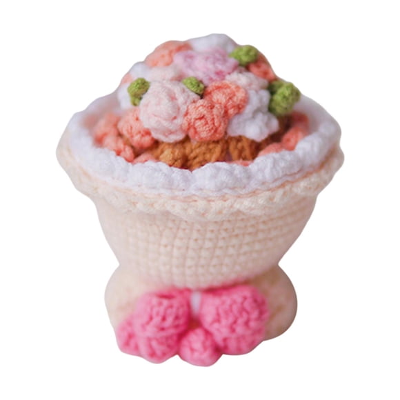 Lovely Knitted Crochet Bouquet Table Centerpieces Bag ,Crochet Stuffed Bride Doll for Girlfriend Wife Women Christmas Gift Pink White