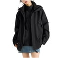 thumbnail image 2 of Women's Fashion Solid Color Long Sleeve Waterproof Rain Jacket with Zipper Pockets, Windbreaker Coat for Outdoor Use, Hooded Design for All-Weather Protection, 2 of 7
