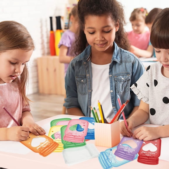 30 Pcs Cartes de la Saint-Valentin pour Enfants, Échange de Cadeaux en Pot, Cartes de Vœux Bricolage de la Saint-Valentin avec Sacs en Plastique, Adhésif Double Face pour Cadeaux de Fête en Classe