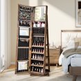 thumbnail image 2 of Giantex 360° Rotating Jewelry Cabinet, Freestanding Organizer w/Full-Length Mirror & Rear Shelves, Brown, 2 of 9
