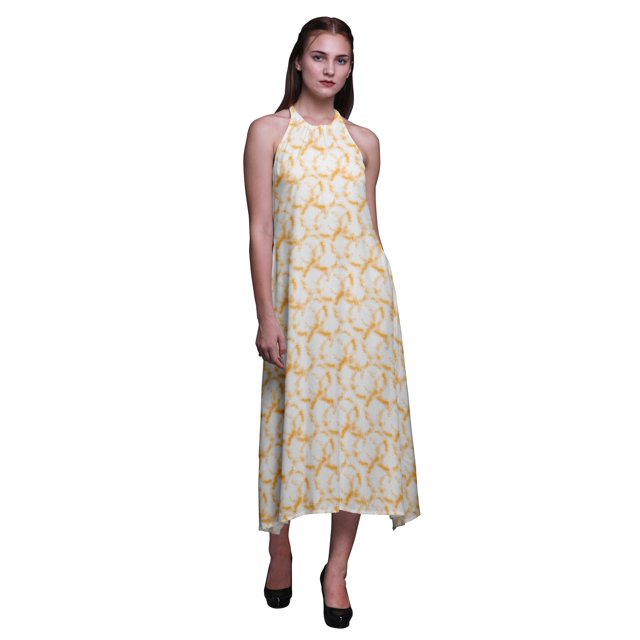 Bimba Robe Teinture sur Nœuds Décontractée Longue Dos Nu à Col Licou pour Femme Robe de Plage Imprimée - Moyen