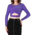 thumbnail image 1 of INSPIRE CHIC Women's Twist Long Sleeve Cut Out Front Glitter Cross Crop Tops, 1 of 5