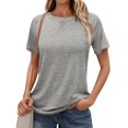 thumbnail image 2 of Timegard Hauts pour Femmes Col Ras du Cou Manches Courtes T-Shirts de Couleur Unie Décontractés Confortables Tuniques Hauts d'Été T-Shirt Basique, 2 of 8