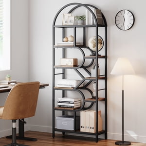 Bibliothèque Arched Bookshelf, 6 Tier Librairie, Cadre en métal, 81.7'' Étagère Tall, Maison Bureau Étagère Organisateur, Plateau de livre moderne pour chambre / salle de séjour