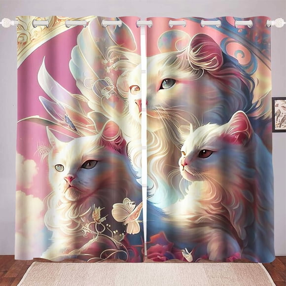Rideaux Chat pour Salon Chambre Rideaux Occultants 1 Pce Dessin Animé Mignon Antipoussière Perforés 커 Déco Maison