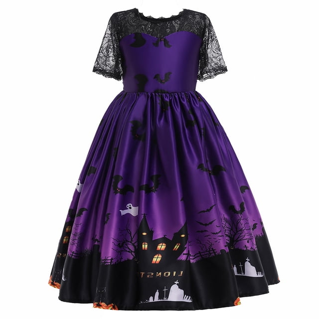 Witch Robe de Princesse pour Filles Halloween Déguisement en Dentelle 5-10 T