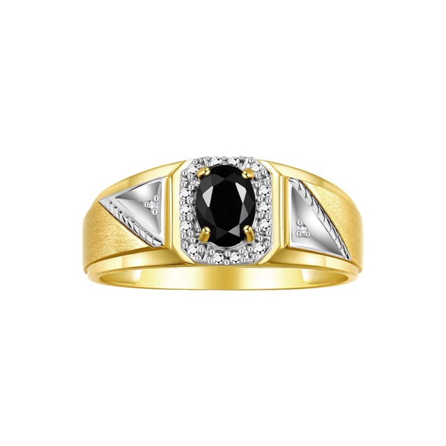 RYLOS Men's Rings 14K Yellow Gold Classic 7X5MM Oval Gemstone & Diamond Ring Onyx October Birthstone Rings For Men Size 11