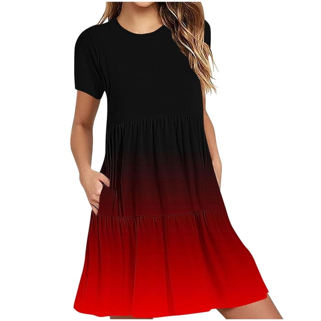 Weiqiqre Robes pour Femmes Été Décontractées à Manches Courtes Col Ras du Cou Robes T-Shirt Amples Évasées Mini avec Poches