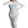 thumbnail image 1 of Robe Longue pour Femmes Manches Longues Crochet Uni Col Bateau Ajouré, 1 of 9